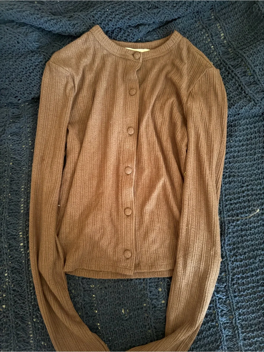 Pink Rose Brown Ribbed Button-Up Cardigan